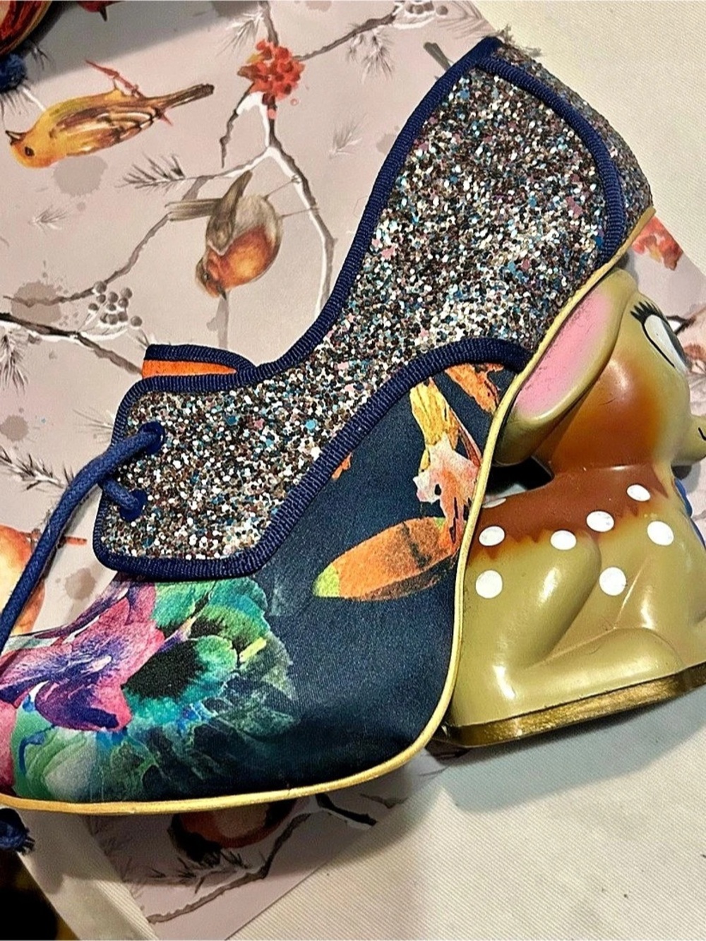 Irregular Choice Fantastic Fawn Floral Glitter Heels